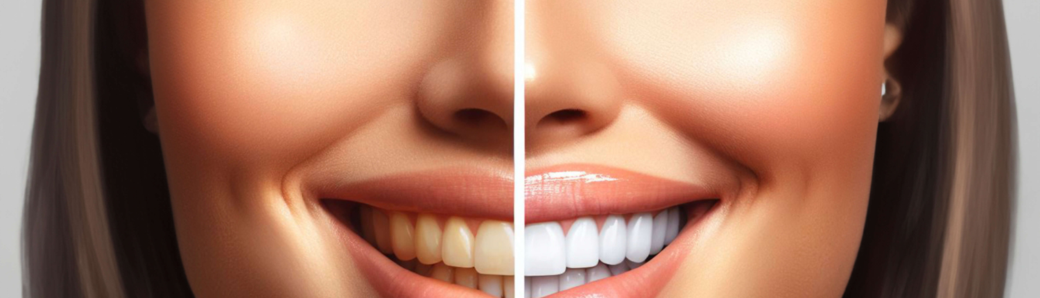 Transformation souriante grâce à la Dentisterie Générale et esthétique : avant et après des traitements de blanchiment et des facettes.
