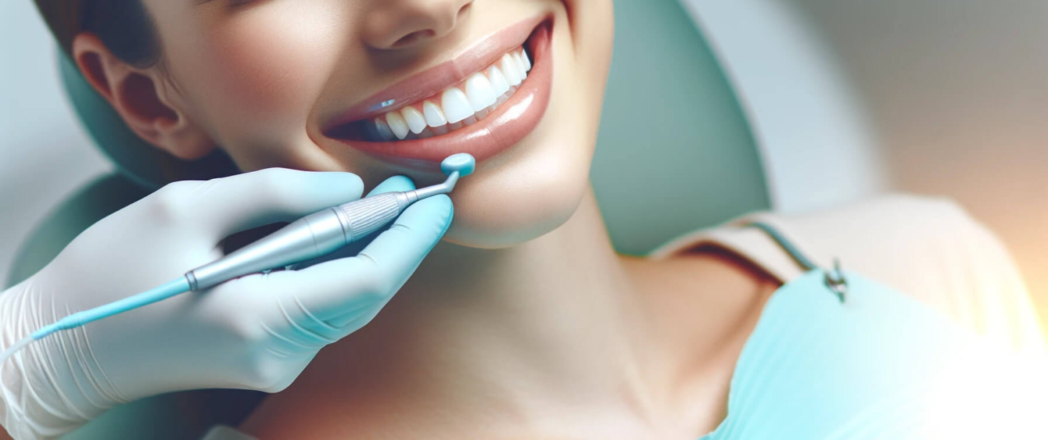 Blanchiment des dents (Blanchiment des Dents). Il représente un patient subissant une procédure de blanchiment des dents, mettant l’accent sur le sourire éclatant et blanc obtenu.