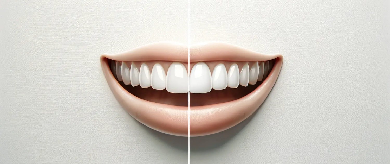 Cette image continue sur le thème de la transformation, montrant une comparaison avant et après des dents avec des espaces, puis un sourire parfait après le collage dentaire, sur un fond neutre et propre. Cette image renforce davantage l'efficacité du collage dentaire pour améliorer les sourires.