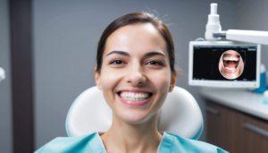 Jeune femme souriante après avoir reçu de nouveaux implants dentaires at Dr Parisescu