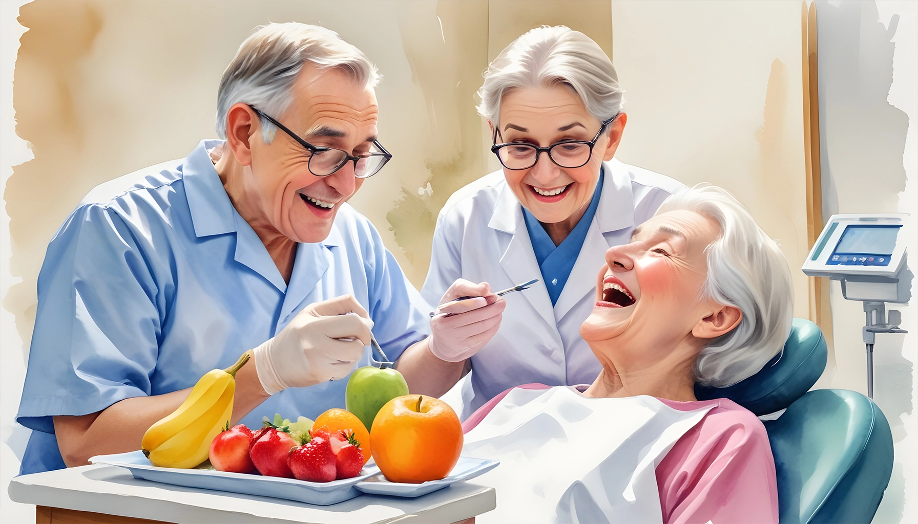 Montrez aux personnes âgées des aliments nutritifs pour des dents et des gencives fortes, comme les produits laitiers, les fruits et les légumes.