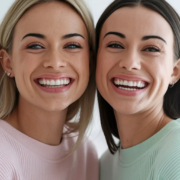 Deux femmes souriant naturellement tout en engageant une conversation amicale sur la Restauration dentaire esthétique.